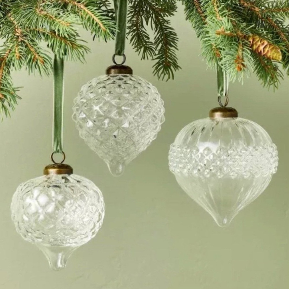 Hearth & Hand Magnolia Ornate Glass Bulb Ornaments Set of 3 NIB